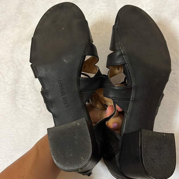 Lane Bryant black chunky heel strap lace up sandals - Picture 6 of 6